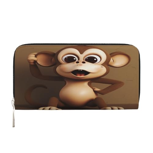 ZXMDZTSS Cute Monkey Damen-Geldbörse aus echtem Leder mit Reißverschluss und Handyfach, stilvolle Clutch-Geldbörse für den täglichen Gebrauch, Reisen und Geschenke (20,1 cm Handheld-Design), Schwarz , von ZXMDZTSS