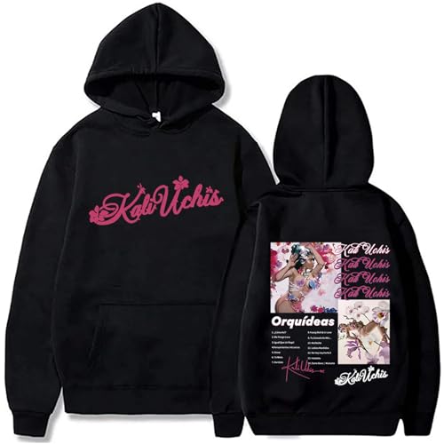 ZXO Kali Uchis Album Print Hoodie Baumwolle Komfort Herbst/Winter Warmer Hoodie Herren Retro Hip Hop Kapuzenpullover Damenmode Lässiges Langarmshirt-Black||XS von ZXO