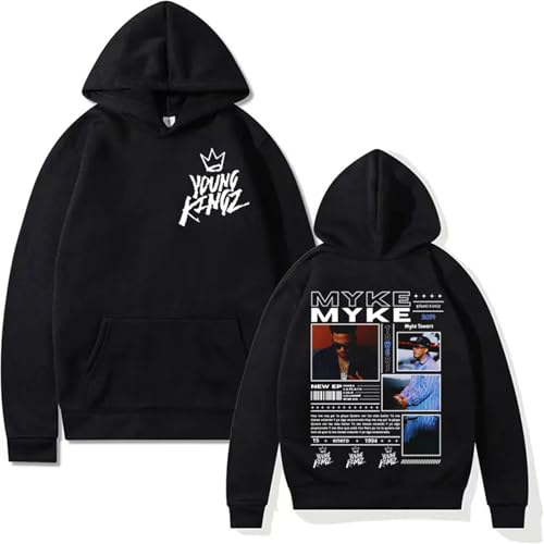 ZXO Rapper Myke Towers Album Graphic Hoodie Damenmode Kapuzenpullover Herren Hip Hop Lose Langarmpullover Fanbekleidung-Black||XS von ZXO