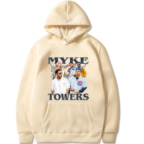 ZXO Rapper Myke Towers Bedruckter Kapuzenpullover Herrenmode Hip Hop Langarm-Oberteil Damen Lässiger Herbst- Und Wintersänger Bedrucktes Kapuzenpullover-Black||XS von ZXO