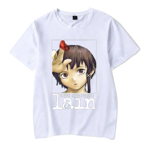 ZXO Serial Experiments Lain T-Shirt Anime Print Harajuku Style Baumwolle Kurzarm Herren Damenmode Retro Übergroßes T-Shirt Anime Fan Kleidung-Black||XS von ZXO