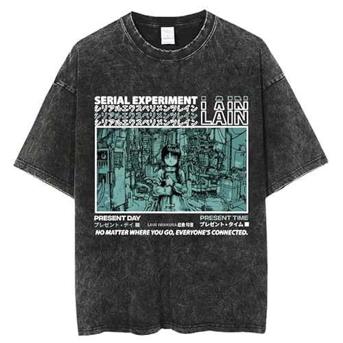 ZXO Serial Experiments Lain T-Shirt Herren Washed Vintage Harajuku Style Kurzarm Damenmode Casual Pullover Fanbekleidung-red ||XS von ZXO