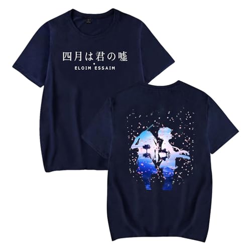 ZXO Your Lie In April T-Shirt Anime-bedrucktes Baumwoll T Shirt Herrenmode Retro Kurzärmlig Damenpullover Im Harajuku Stil Anime Fan Kleidung-Black||XS von ZXO