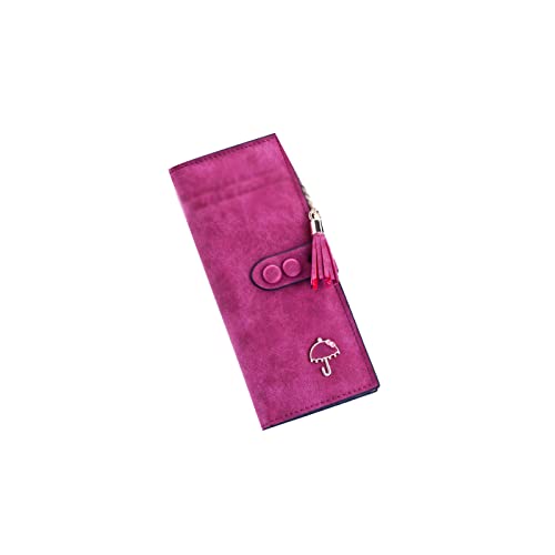 ZXSXDSAX Geldbörse für Damen Designer Langer Haspe Frauen Brieftasche Clutch Leder Quaste Reißverschluss Geldbörse mit Regenschirm Kartenhalter Münze Geldtasche(Red) von ZXSXDSAX