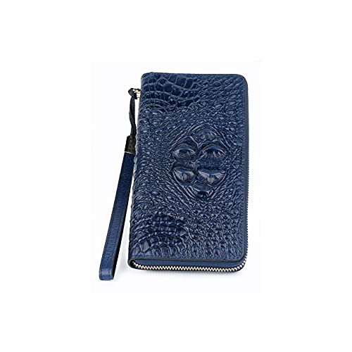 ZXSXDSAX Geldbörse für Damen Echtes Leder Alligator Frauen Brieftaschen Rindsleder Große Kapazität Lange Geldbörse mit Handseil(Blue) von ZXSXDSAX