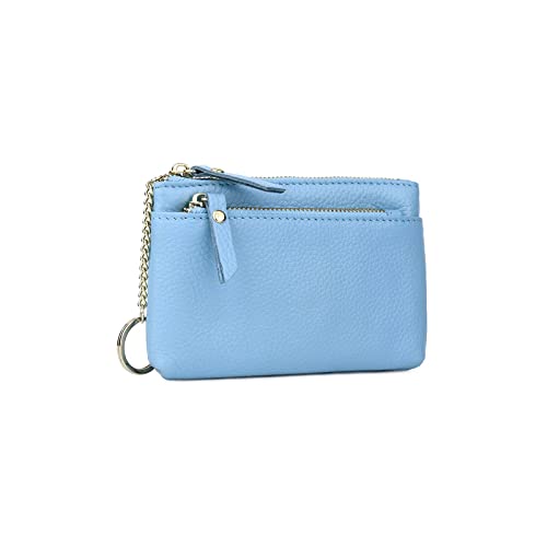 ZXSXDSAX Geldbörse für Damen Echtes Leder Frauen Brieftasche mit Schlüsselinhabern Design Zipper Münze Geldbörsen(Light Blue) von ZXSXDSAX