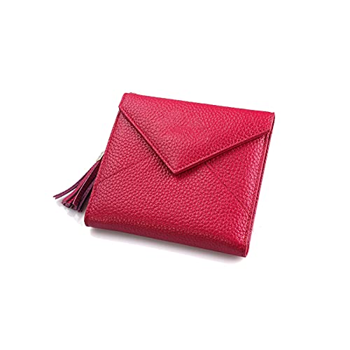 ZXSXDSAX Geldbörse für Damen Frauen Echtes Leder Geldbörse und Geldbörse Quaste Weibliche Kartenhalter Kleine Damen Zip Münze Geldbörsen Mini Geld Taschen(Red) von ZXSXDSAX