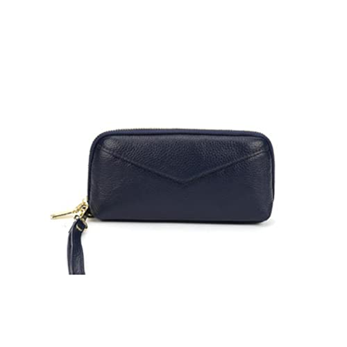 ZXSXDSAX Geldbörse für Damen Frauen Echtes Leder Lange Brieftasche Mode Für Handy Tasche Auto Nähte Große Kupplungsbeutel Shell Bag Zipper Münze(Blue) von ZXSXDSAX