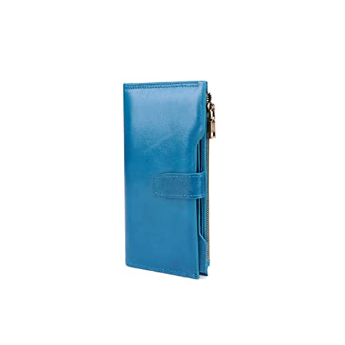 ZXSXDSAX Geldbörse für Damen Frauen Geldbörsen Langer Reißverschluss Echtes Leder Damen Clutch Taschen mit Mobiltelefonhalter Kartenhalter Brieftasche(Blue) von ZXSXDSAX