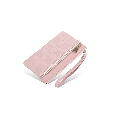 ZXSXDSAX Geldbörse für Damen Große Kapazität Frauenbranche Pu. Leder Lange Brieftasche bestickter Reißverschluss Kupplung Mode Geometrische Damen Münze Geldbörse(Pink) von ZXSXDSAX