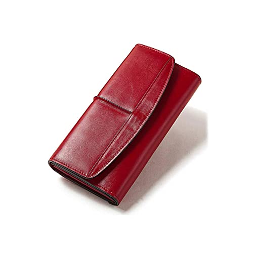ZXSXDSAX Geldbörse für Damen Kuhleder Frauen Brieftasche Lange Weibliche Kupplung Design Münze Tasche Passport Tasche Für Damen Telefon Tasche(Red) von ZXSXDSAX