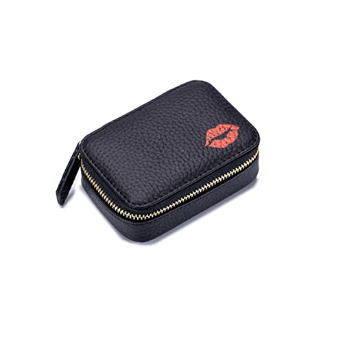 ZXSXDSAX Geldbörse für Damen Kuhleder Lippenstift Tasche Frauen Kosmetische Aufbewahrungstasche Weibliche Reise Tragbare Schönheit Makeup-Tasche mit Spiegel(Black) von ZXSXDSAX