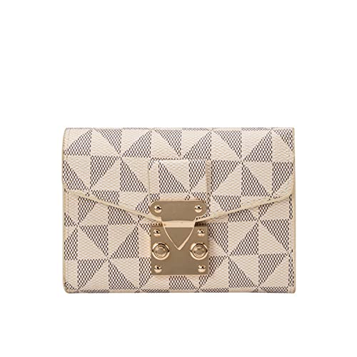 ZXSXDSAX Geldbörse für Damen Light Luxury Purse New Wallet Women Short Lock Lattice Hand Bag Printed Multi Card Position Large Capacity Folding Bag(White) von ZXSXDSAX