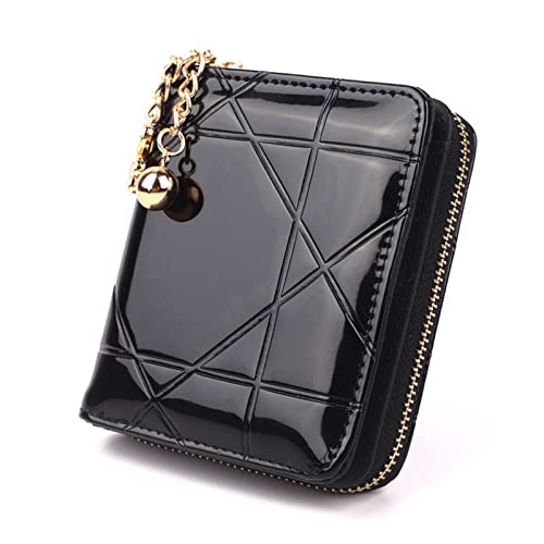 ZXSXDSAX Geldbörse für Damen New Ladies Patent Leather Case Wallet Girls Coin Purse Women Credit Card Holder Case Short 3 Folding Solid Color Money Bag(Black) von ZXSXDSAX