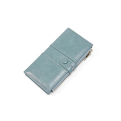 ZXSXDSAX Geldbörse für Damen Ölwachs Brieftaschen für Frauen Lange Geldbörsen Große Kapazität Doppel Reißverschluss Brieftasche Kupplung Dame Geldbörse(Blue) von ZXSXDSAX