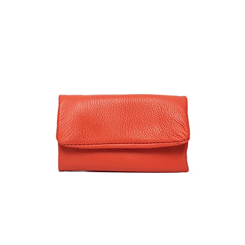 ZXSXDSAX Geldbörse für Damen Weiche Echtes Leder Key Case Brieftaschen Für Frauen Design Mini Kartenhalter Solide Farbe Damen Portable Münze Geldbörsen(Orange) von ZXSXDSAX