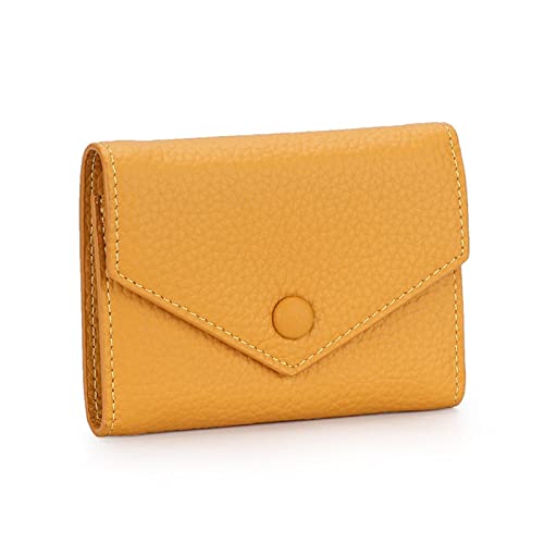 ZXSXDSAX Geldbörse für Damen Women Genuine Leather Wallets Female Cowhide Purses Simple Short Wallets Ladies Smart Coin Pocket Card Holder Mini Money Bag(Yellow) von ZXSXDSAX