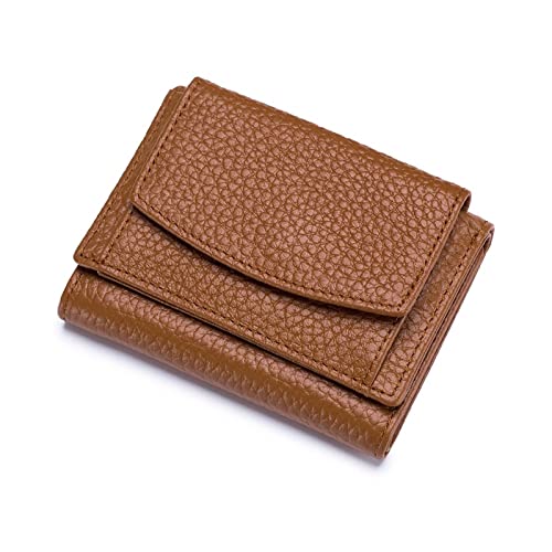 ZXSXDSAX Geldbörse für Damen Women Wallet Protect Female Leather Coin Bag Lady Candy Colors Mini Purse Japanese Style Short Wallet Card Holder(Bruin) von ZXSXDSAX