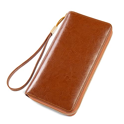 ZXSXDSAX Geldbörse für Damen WomenWallet Long Zipper Lady Purse Leather Clutch Wallets for Woman Cell Phone Hand Bag(Brown Wallet) von ZXSXDSAX