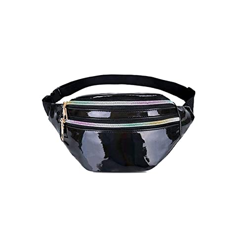 ZXSXDSAX Gürteltasche Frauen Taille Tasche Reisen Glänzende Mode Leder Multifunktionale Messenger Bag Taille Tasche(Black) von ZXSXDSAX