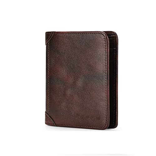ZXSXDSAX Herren Geldbörsen Genuine Leather Men Wallet Small Mini Card Holder Male Wallet Pocket Retro Purse Wallet for Men (Red) von ZXSXDSAX