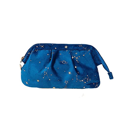 ZXSXDSAX Kosmetiktasche Makeup Bags Portable Large Capacity Storage Bag Women Bronzing Star Moon Wash Bag Soft Cosmetic Bag(Blue) von ZXSXDSAX