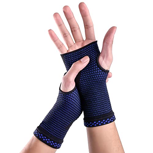 ZXSXDSAX Schweißbänder Sports Wrist Support Brace Wrist Compression Sleeves Breathable Sweat-Absorbing Carpal Tunnel Men Women Wrist Pain Relief(Blue,M) von ZXSXDSAX