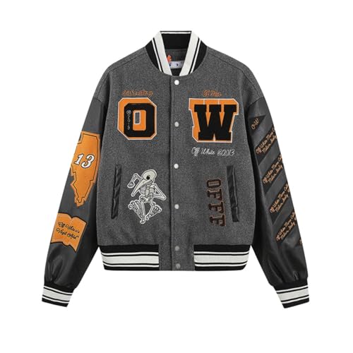 ZXZUCVE 2024 Neue Lässige Off Baseballjacke OW Für Männer Und Frauen, Lose Und Schweres Gewicht, Amerikanischer Retro-Trend Und Mode-color05||S von ZXZUCVE