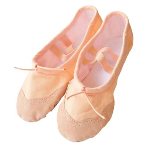 ZYFHYU Ballet Slippers Einfarbig Leder Kopf Indoor Training Schuhe Yoga Praxis Hausschuhe Gym Kinder Leinwand Ballett Tanz Schuhe Mädchen Frau Kinder(Beige,29) von ZYFHYU