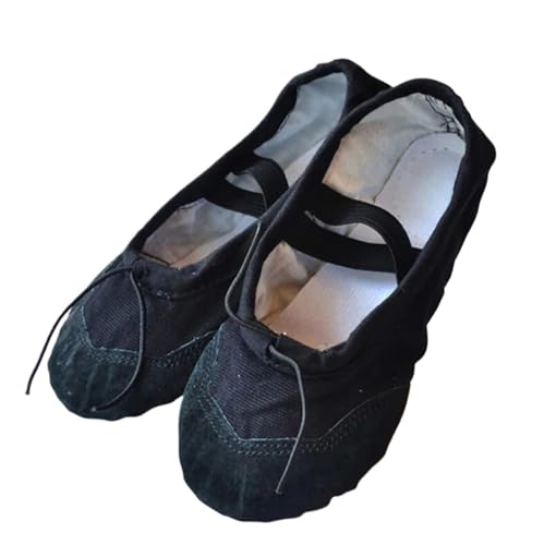 ZYFHYU Ballet Slippers Einfarbig Leder Kopf Indoor Training Schuhe Yoga Praxis Hausschuhe Gym Kinder Leinwand Ballett Tanz Schuhe Mädchen Frau Kinder(Black,25) von ZYFHYU