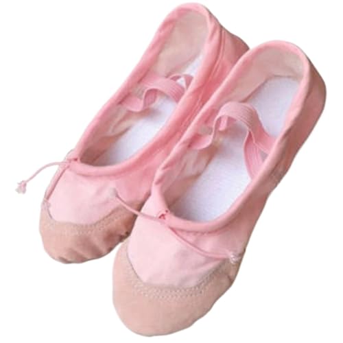 ZYFHYU Ballet Slippers Einfarbig Leder Kopf Indoor Training Schuhe Yoga Praxis Hausschuhe Gym Kinder Leinwand Ballett Tanz Schuhe Mädchen Frau Kinder(Pink,25) von ZYFHYU