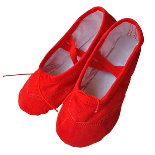 ZYFHYU Ballet Slippers Einfarbig Leder Kopf Indoor Training Schuhe Yoga Praxis Hausschuhe Gym Kinder Leinwand Ballett Tanz Schuhe Mädchen Frau Kinder(Red,41) von ZYFHYU