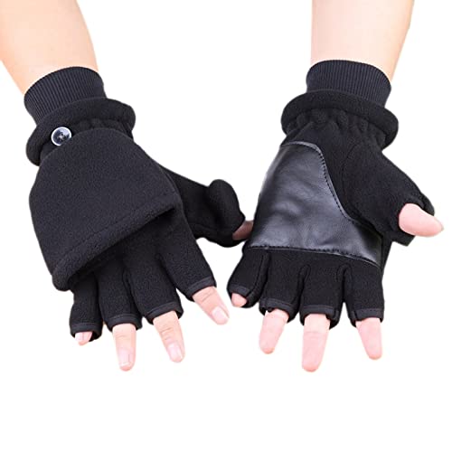 ZYHARUKO Fleece-Handschuhe für Camping, Wandern, Laufen, Radfahren, fingerlose Handschuhe, dehnbar, Halbfinger, Winter, warme Fäustlinge von ZYHARUKO