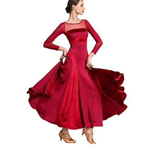ZYLL Frauen moderner Walzer Tango Tanzen Kleidung Modern Dance Dress nationalen Standard Kleid Ballsaal Wettbewerb Kleid der Frauen,Rot,L von ZYLL