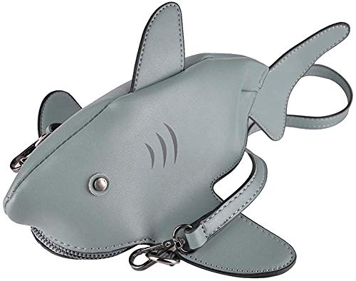 ZYLL Netter Shark Crossbody Beutel, Schulter Messenger Bag 3D Animalpersonality Dinosaurier Kleine Shark Umhängetasche Weibliche Tasche,Grau von ZYLL