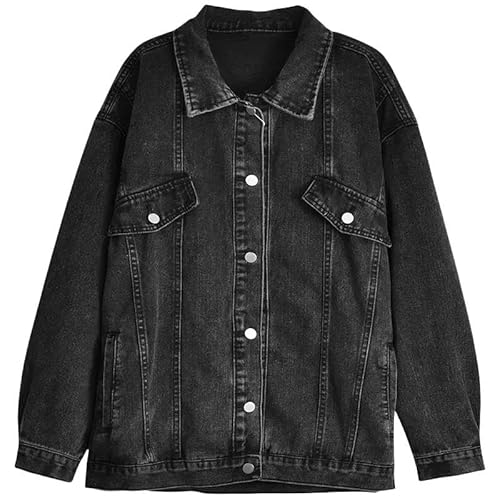 ZYLXDM Denimjacke Frühlings- Und Herbst -Denimjacke Tops Damen Lose Trendy Button Langschläfe Denim Jacke-Schwarz-L von ZYLXDM