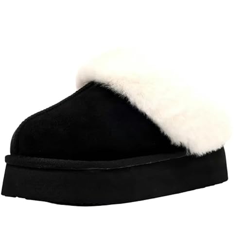 ZYLXDM Hausschuhe Damen Winter Dick-Soled Plush Ploßschuhe In Winter Hausschuhen Mit Dicker Locked-Cotton-Schuhen Im Winter.-Schwarz A-46-47 von ZYLXDM