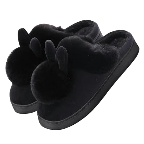 ZYLXDM Hausschuhe Damen Winter Hausschuhe Nicht Rutschweiche Warme Schuhe Schlafzimmer Hausschuhe Mode Cartoon Pantoffeln-Schwarz-40-41 von ZYLXDM