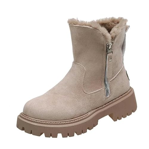 ZYLXDM Schneestiefel Damen Plüschschnee Stiefel Winterstiefel Warme Baumwollpolsterschuhe Dicke Sohle -Knöchelstiefel-Khaki-38 von ZYLXDM