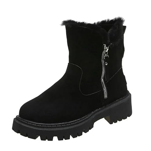 ZYLXDM Schneestiefel Damen Plüschschnee Stiefel Winterstiefel Warme Baumwollpolsterschuhe Dicke Sohle -Knöchelstiefel-Schwarz-36 von ZYLXDM