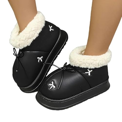 ZYLXDM Schneestiefel Frauen Schmetterling Dekoration Knöchelstiefel Plüsch Schneestiefel Winter Dicke Baumwollschuhe-Schwarz-38-39 von ZYLXDM