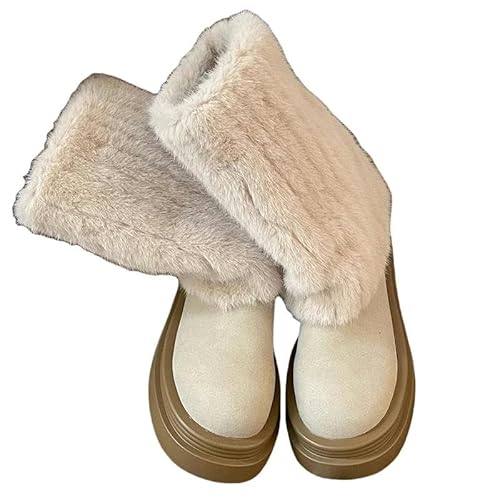 ZYLXDM Schneestiefel Warme, Weiche Schneestiefel Der Frauen Modische Schlupf-Stiefel Mit Dick Löslichen Baumwollschuhen-Beige-37 von ZYLXDM