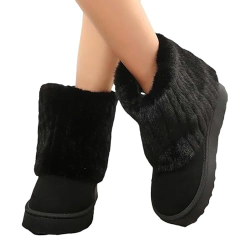 ZYLXDM Schneestiefel Winter Fashion Casual Damen Stiefel Kurzplüschschnee Schneestiefel Mittelschwersnähten Große Größe-Schwarz-43 von ZYLXDM