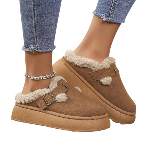 ZYLXDM Schneestiefel Winter Frauenschuhe Plüsch Mode Retro Moccasins Baumwoll Flat-Panteln Dicke Stiefel-Braun-43 von ZYLXDM