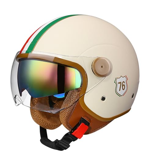 Motorradhelm 3/4 Jet-Scooter-Helm mit Doppelvisierbrille, Komfortfutter, Motorradhelm mit Roller-Helm für Erwachsene, ECE-Zertifiziert, für Herren und Damen, Jet-Scooter-Helm F,L von ZYMWBDGD