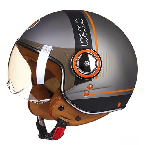 Roller-Moped-Helm, Jet-Helme Für Erwachsene Mit Visier, ECE-Geprüft, Vier Jahreszeiten, Atmungsaktiver Sommer-Jet-Helm Für Biker, Cruiser, Pilot, Chopper (54–60 cm) G,L von ZYMWBDGD