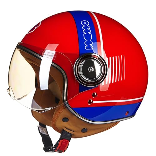 Roller-Moped-Helm, Jet-Helme Für Erwachsene Mit Visier, ECE-Geprüft, Vier Jahreszeiten, Atmungsaktiver Sommer-Jet-Helm Für Biker, Cruiser, Pilot, Chopper (54–60 cm) I,L von ZYMWBDGD