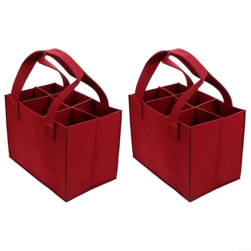 ZYNCUE Flaschentasche Tragbare Flasche Wein Tote Carrier mit Trennwand Weinflaschenträger Filz für Partys, Reisen, Picknicks, Grillparty, Wie abgebildet, 2*red von ZYNCUE