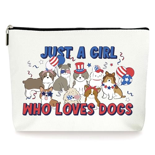 Make-up-Tasche mit Aufschrift "Just A Girl Who Loves Dogs", amerikanische Flagge, Geschenke zum Geburtstag, Frauentag, Muttertag, Weihnachtstag, Unabhängigkeitstag, für Frauen, Freunde, Damen, von ZYQFN