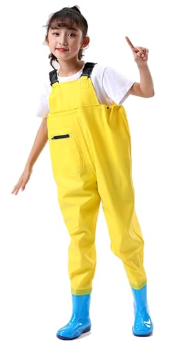 Outdoor Angeln Jagd Kinder Wader Hosen Wathose Kinder Wasserdicht Mit Stiefel Atmungsaktive PVC-Wathose Mit Stiefeln Im Elastischen Taillendesign Für Teenager Von 2 Bis 15 Jahren A,31 von ZYREHAW